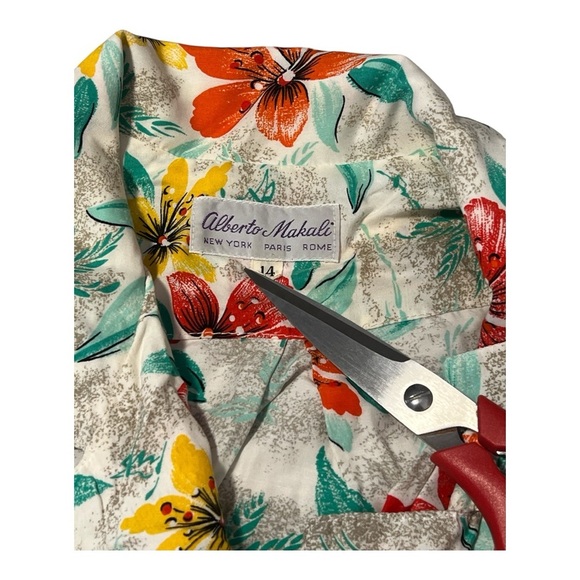 Alberto Makali Vintage Tropical Hibiscus Midi Dress Size 14 WA1 - Picture 5 of 6